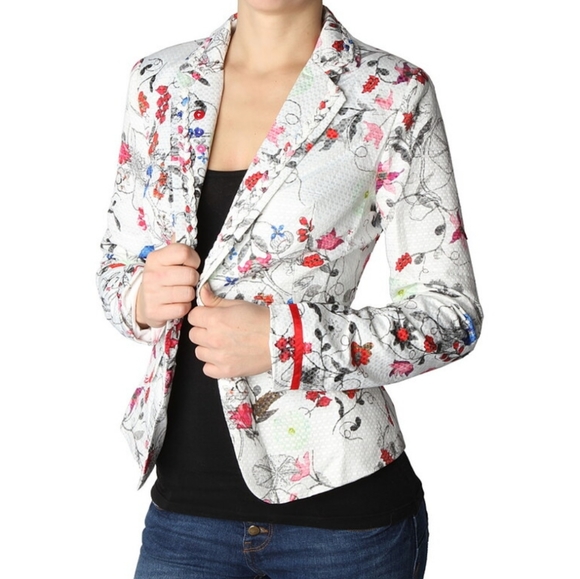 Smashed Lemon Jackets & Blazers - Smashed Lemon Floral Blazer Size 12 White and Floral Pattern